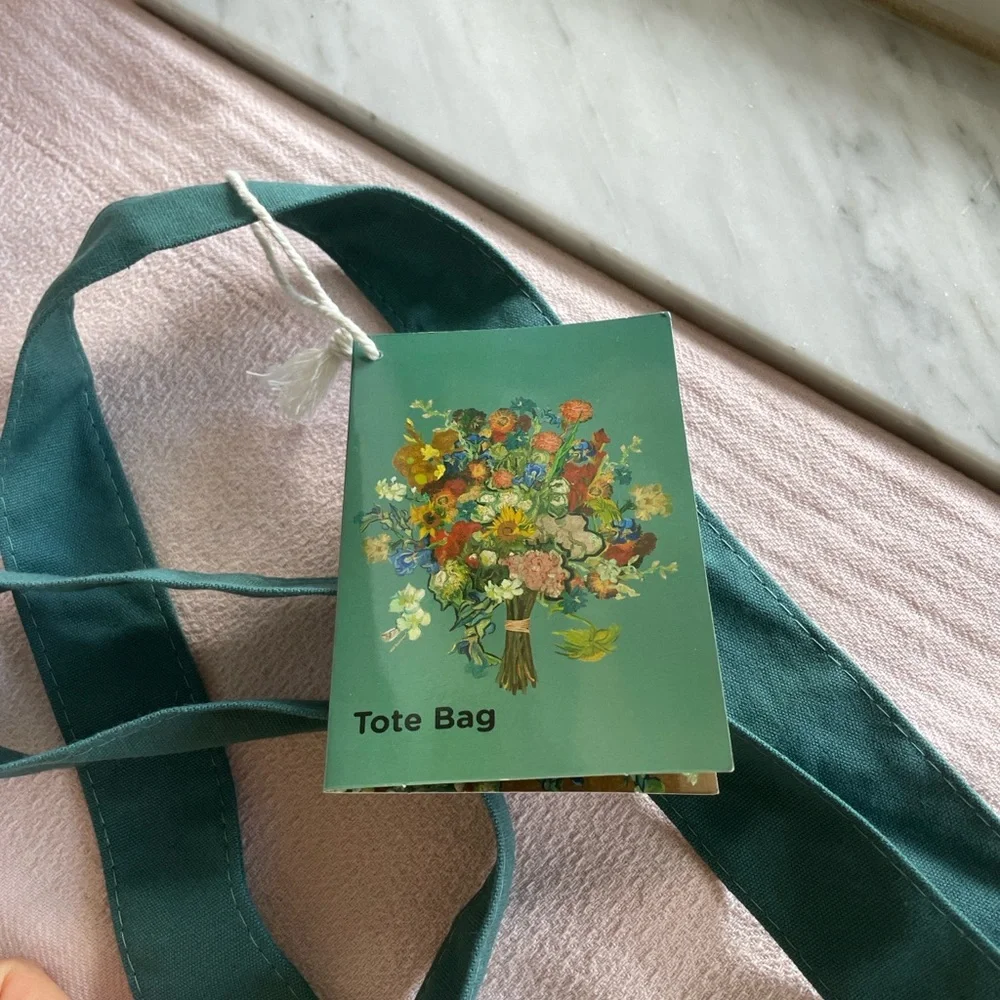 Van Gogh Floral Fabric Tote Bag with Green Handles